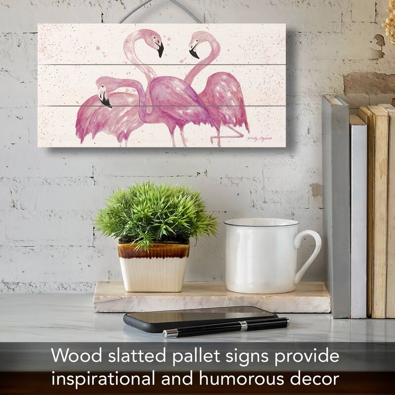 Fabulous Flamingos Decorative Slatted Pallet Wood Sign 12" by 6" Made in the USA