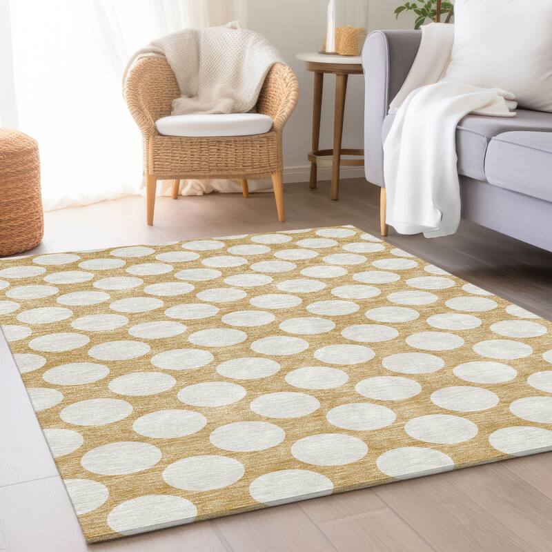 Premium Washable Super Soft Modern Polka Dots Mayfield Rug - Gold - 8' x 10'