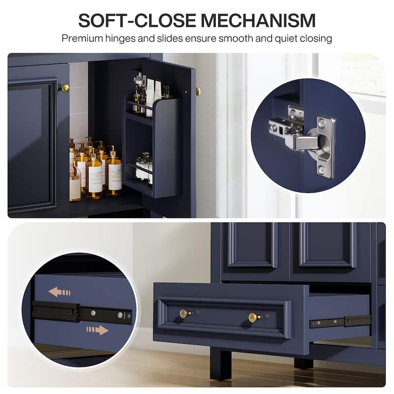 Bathroom Vanity with Sink, Solid Wood Frame Freestanding Vanity with Door Organizer and Drawer