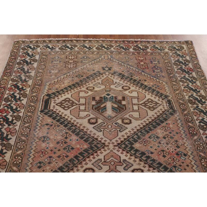 Tribal Distressed Bakhtiari Persian Antique Rug Handmade Wool Carpet - 5'2" x 9'11"