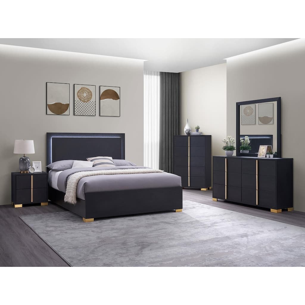 Medici Black 5-piece LED Headboard Panel Bedroom Set