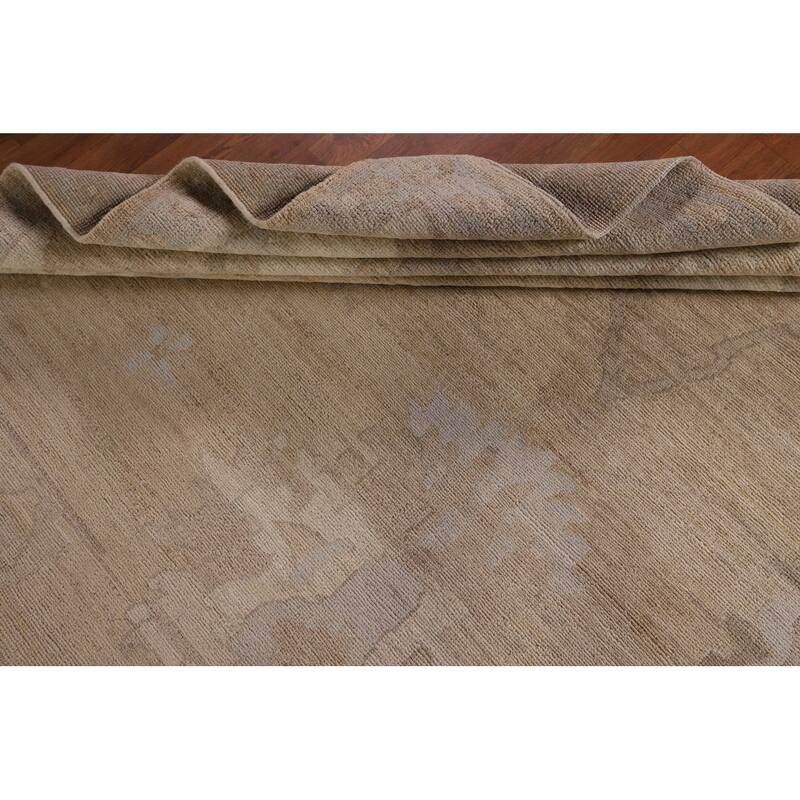 Vegetable Dye Oushak Turkish Rug Handmade Floral Beige Wool Carpet - 7'11" x 10'2"