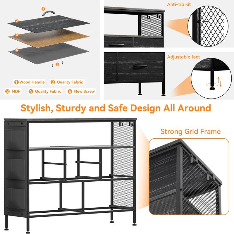 Dresser for Bedroom TV Stand with Power Outlets and LED Light, 6 Dresser with Shelves for 45" TV, PU Finish