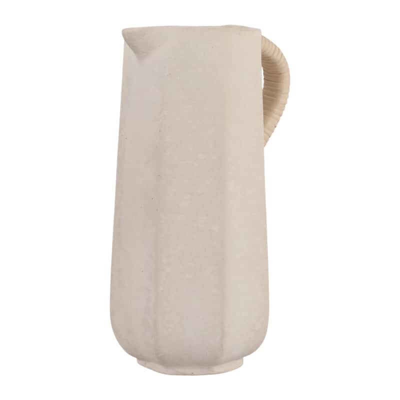 Pottery Vase with Woven Rattan Handle - Tall Flower Vase