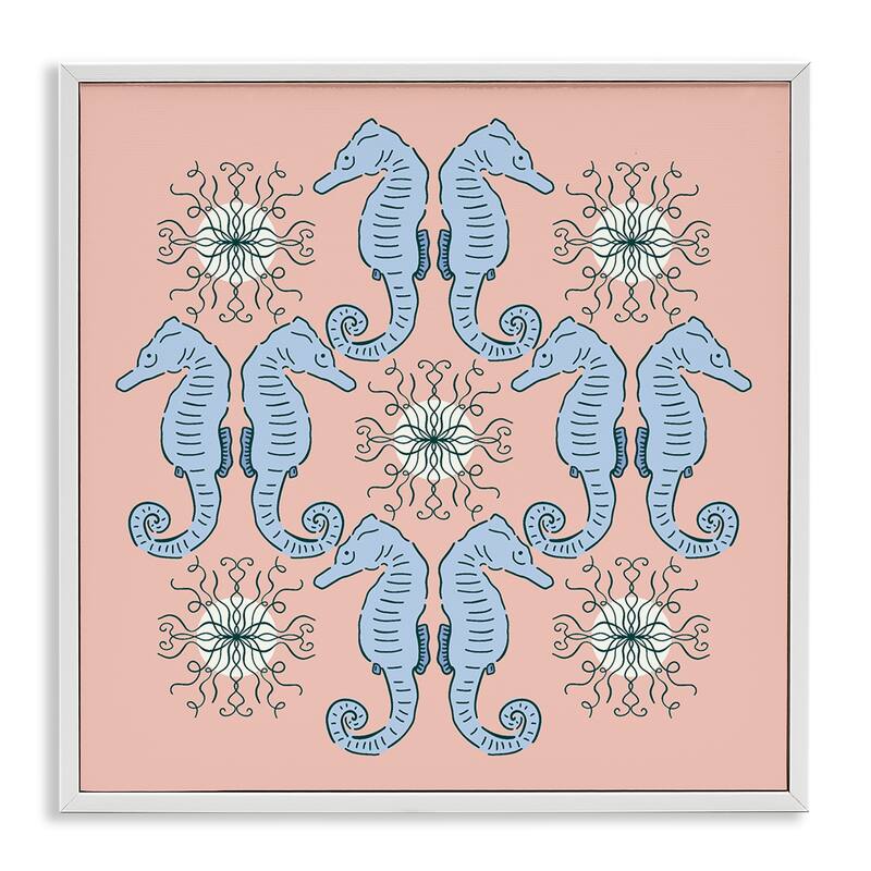 Stupell Symmetrical Coral Seahorse Pattern Framed Giclee Art Design By Sazerelli Designs - 24 x 24 - White