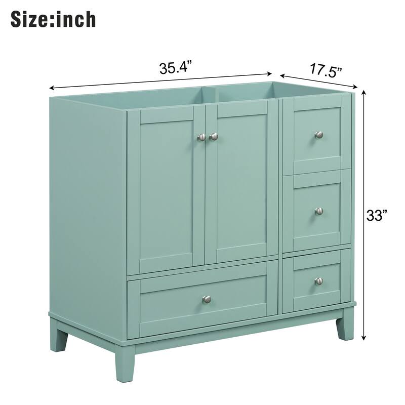 36 Inch Modern Green Bathroom Vanity with USB Charging, Resin Sink, 2 Doors and 3 Drawers