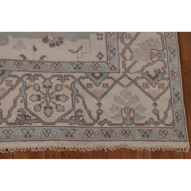 All-Over Ivory Oushak Oriental Area Rug Handmade Wool Carpet - 7'11" x 9'11"