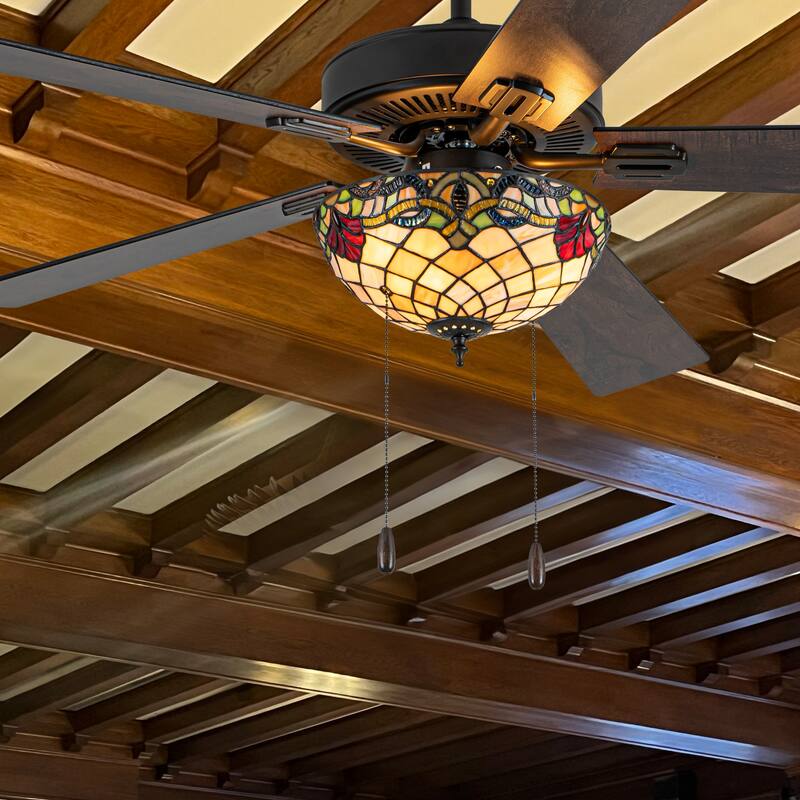 Mara River of Goods 5-blade 52-inch Tiffany-Style Indoor Stained Glass Ceiling Fan with Shade and Remote Control