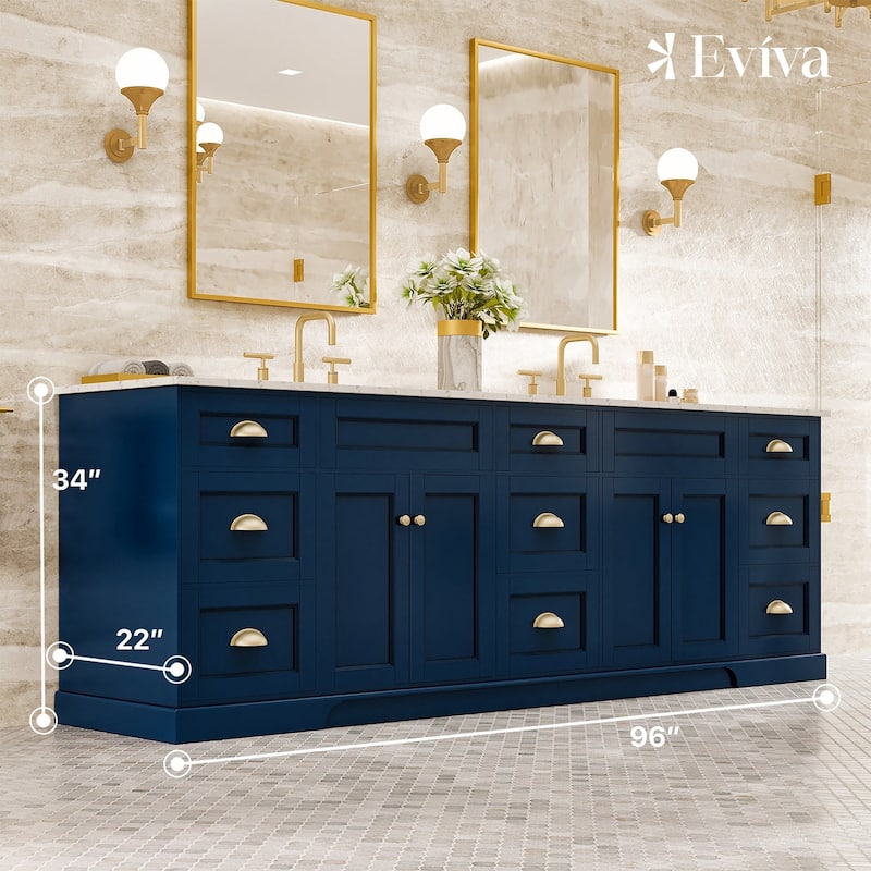 Epic 96 in. Blue DS Bath Vanity with Carrara Quartz Top & Undermount Sinks