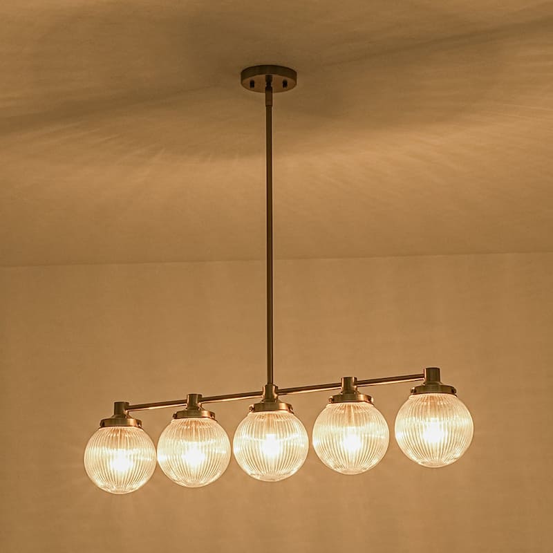 Mid-century 5-Light Striped Glass Linear Dining Chandelier - 34.3 in