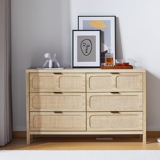 Wooden Rattan Woven 6-Drawer Storage Dresser Cabinet - Bed Bath ...