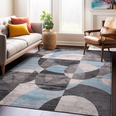 World Rug Gallery Modern Geometric Circles Design Blue Area Rug