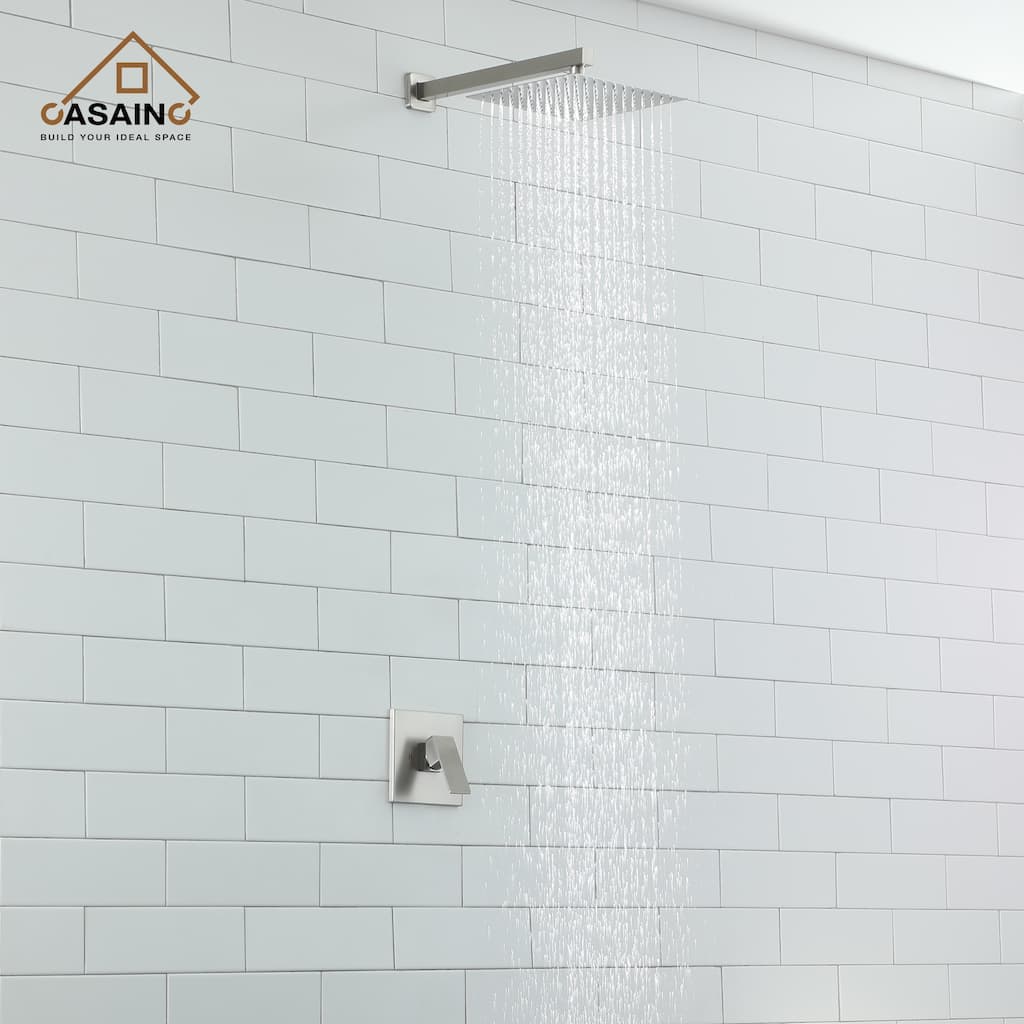 1-Spray Pattern with 1.8 GPM 10 in. with 1.8 GPM Wall Mount Square Fixed Shower Head - 10 inch