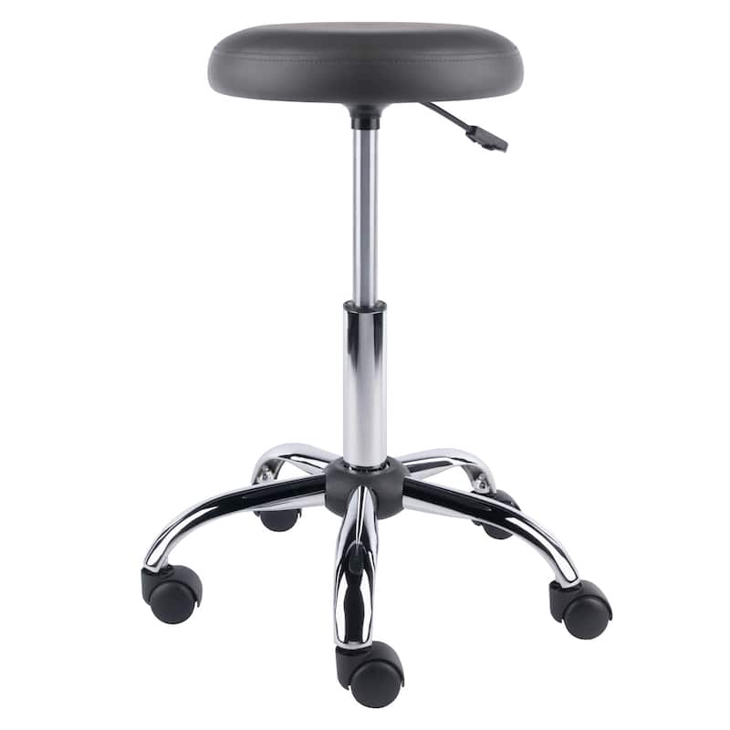 Adjustable Round Swivel Stool with Chrome Base and Charcoal Faux Leather - 22.52 x 22.52 x 25.59 inches