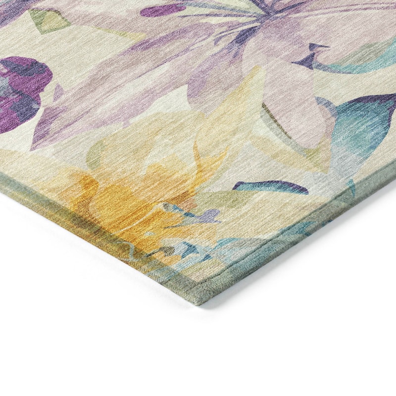 Machine Washable Indoor/ Outdoor Modern Floral Chantille Rug