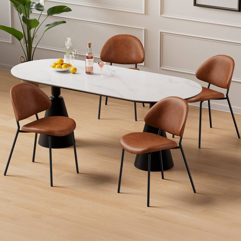 Set of 4 Upholstered PU Leather Dining Chairs Mid-Century Modern Dining Chairs with Curved Backrest for Dining Room Kitchen