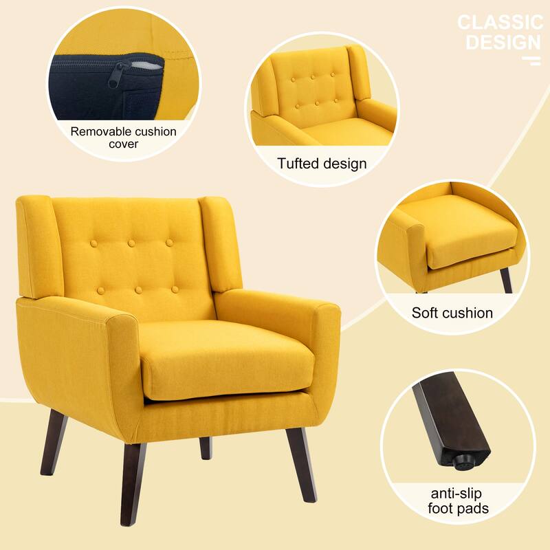 Cotton/ Linen Look Fabric Modern Accent Armchair