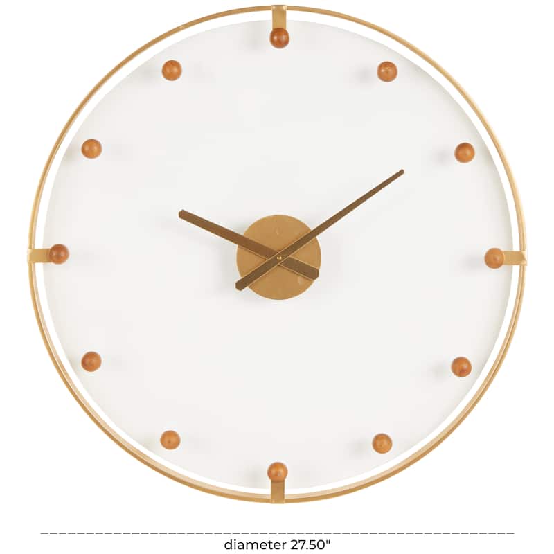 Gold or Black Metal Wall Clock with Acrylic Face and Ball Accents