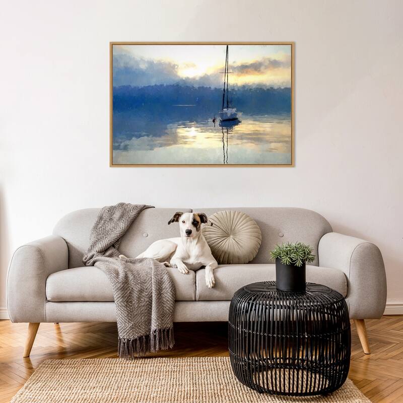 Boat At Dusk by Kim Curinga (41 x 28 in.), Framed Canvas Wall Art Print