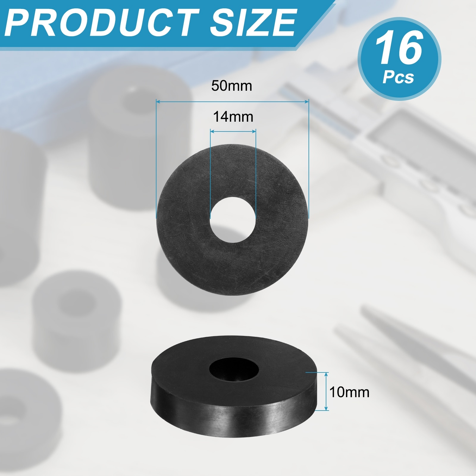 Round Anti Vibration Spacer, Rubber Bushing Grommets Thick Rubber Washer - Balck