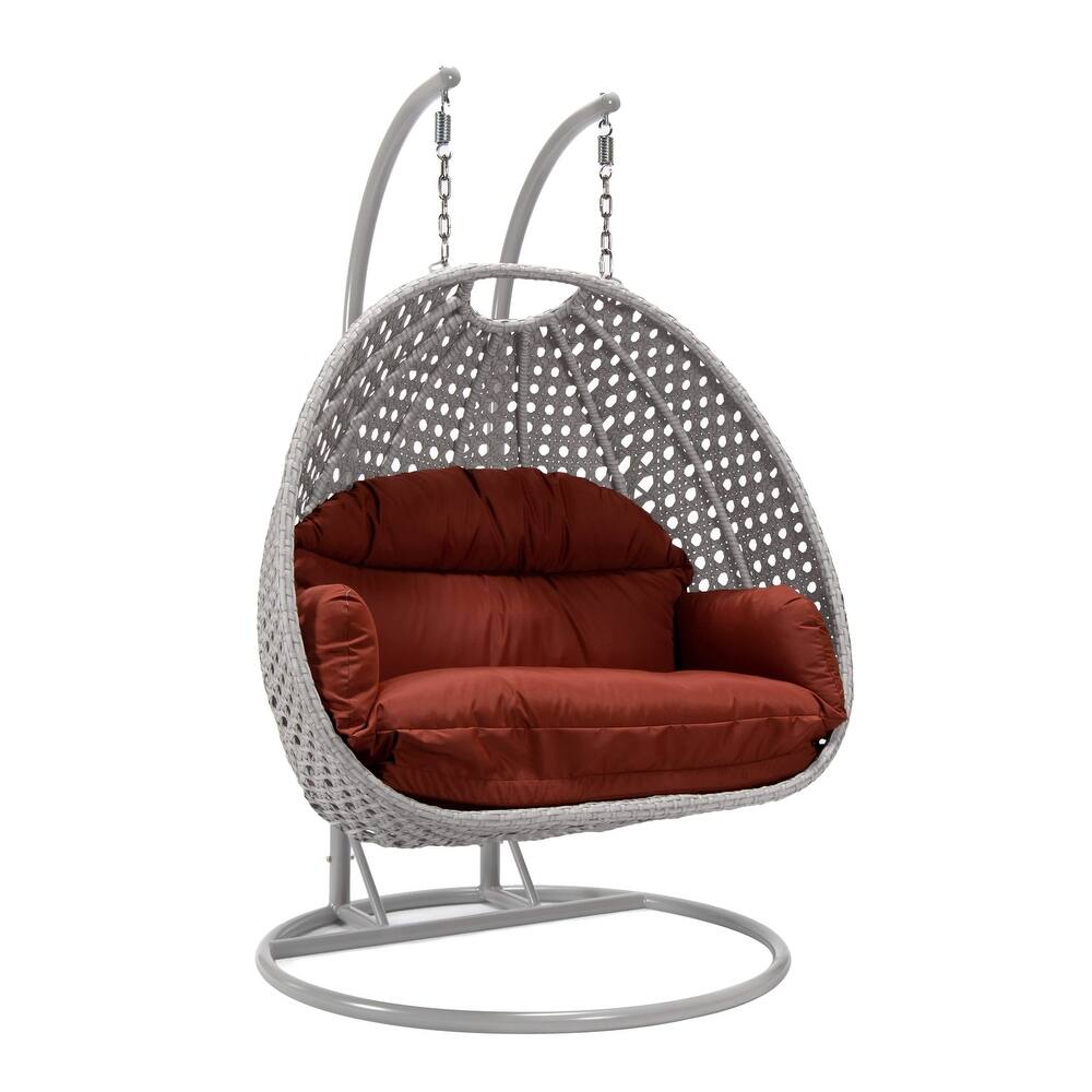 Mendoza 2-Person Hanging Egg Swing Chair with Iron Metal Stand Handcrafter Grey Wicker Hammocks for Outdoor Patio or Indoor Use