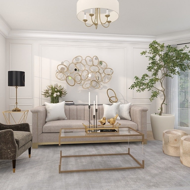 Silver Metal Overlapping Oval Geometric Home Wall Decor with Round Mirrored Accents