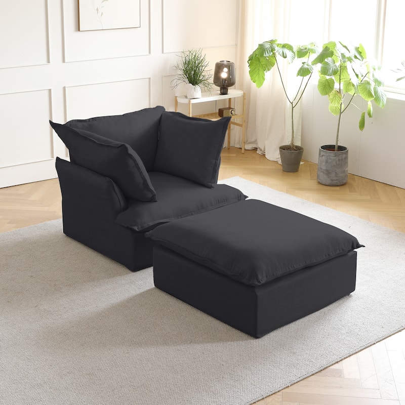 Modern Linen Upholstered Ottoman