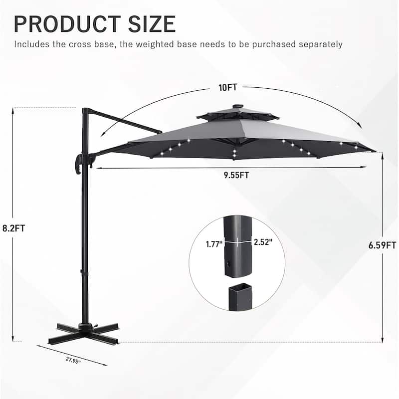 Ainfox 10ft Patio Umbrella with Lights 3-Tier Octagonal Outdoor Solar Umbrella (No Base)