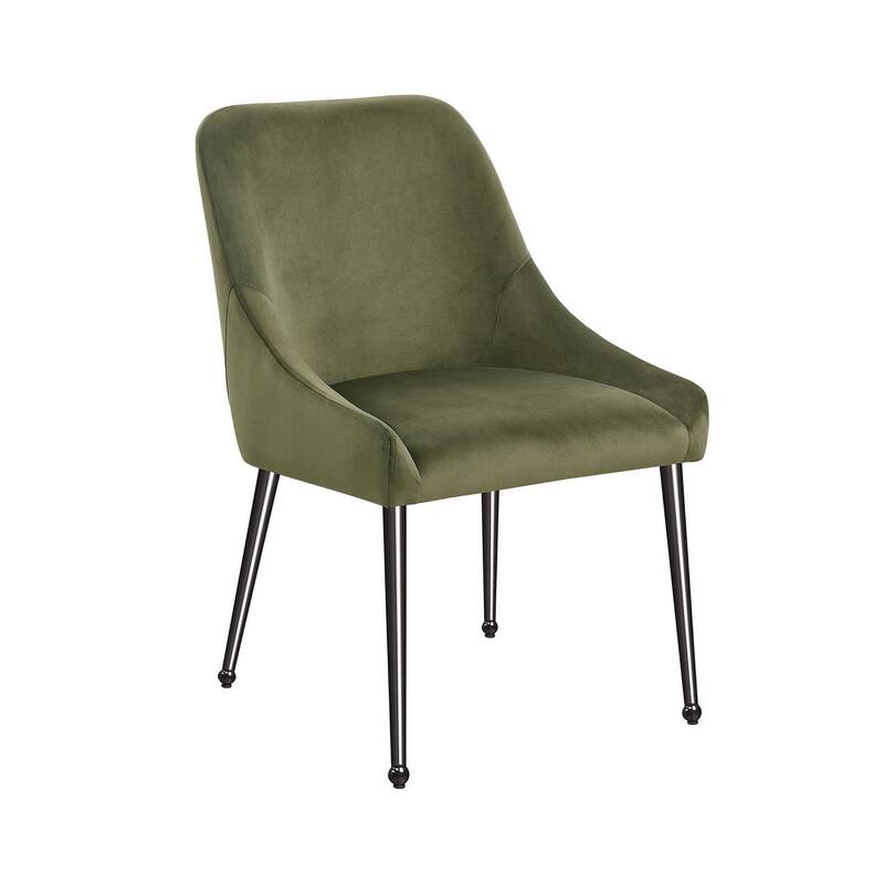 Maya Dining Side Chair Set of 2, Slope Arms, Black Metal, Green Velvet