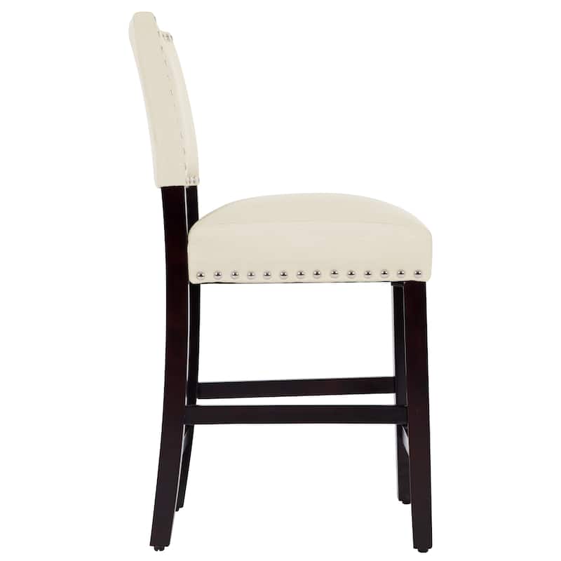 24 Inches Fabric Upholstered Counter Height Bar stools with Back and Silver Nailhead Trim Set of 2