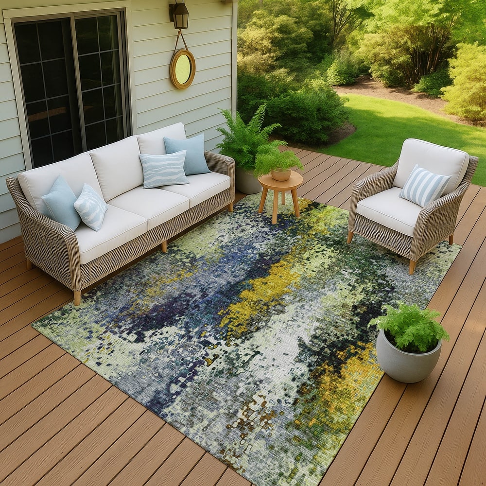 Machine Washable Indoor/ Outdoor Contemporary Abstract Chantille Rug