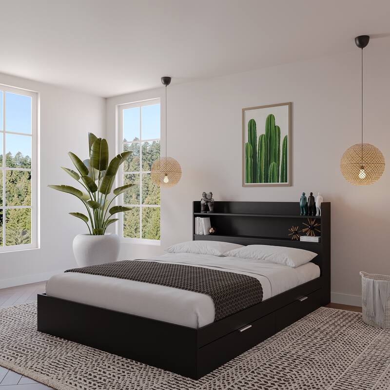 Hunter Platform Bed with Headboard - Black - Queen