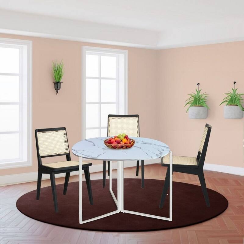 White Carrera Foldable Round Trifold Table 43" Modern Multi-Use Design