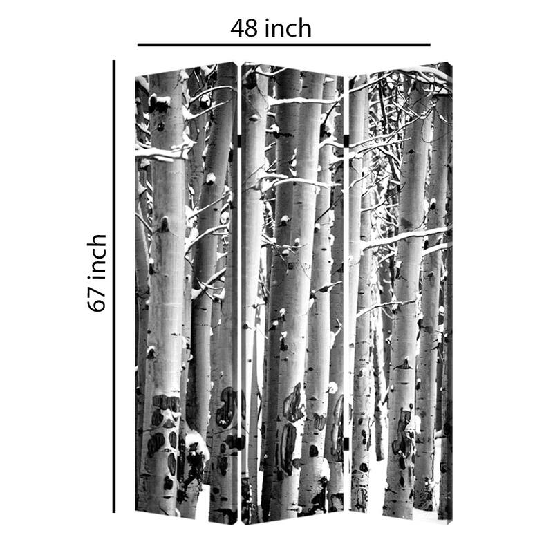 3 Panel Canvas Foldable Screen with Birch Print, Black and White - 6 x 12