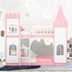 preview thumbnail 1 of 10, Fun Pink Castle Bunk Bed Twin Over Twin Wood Bed with No Slats Floor Bed, Guardrails, Door and Windows for Play or Sleep Pink - Twin