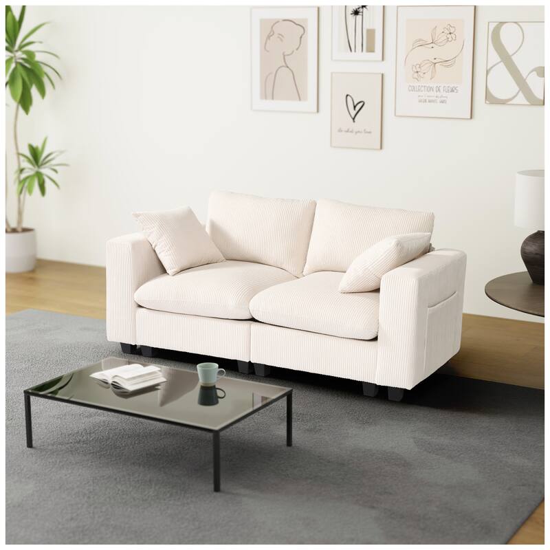 Hamilton Corduroy Upholstered Modular Loveseat with USB Port