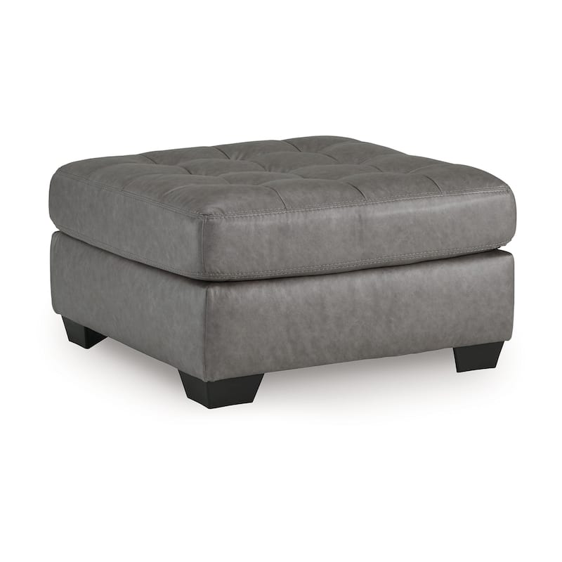 Lairi Accent Ottoman, 36 Inch Square, Button Tufted Gray Faux Leather
