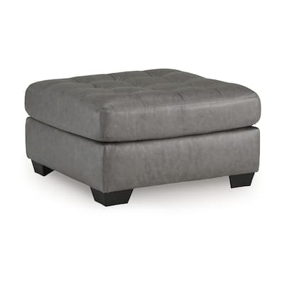 Lairi Accent Ottoman, 36 Inch Square, Button Tufted Gray Faux Leather