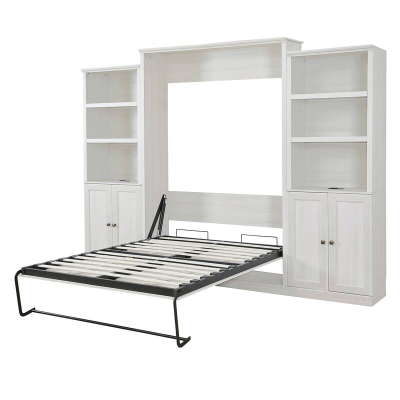 Space-Saving Modern Murphy Bed with Dual Piston Lift - Foldable Platform Bed Convertible Hidden Cabinet Design Cube Cabinet Bed