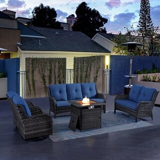 Gymojoy Outdoor Swivel Chairs Patio Sofa with Fire Pit Table - Bed Bath ...