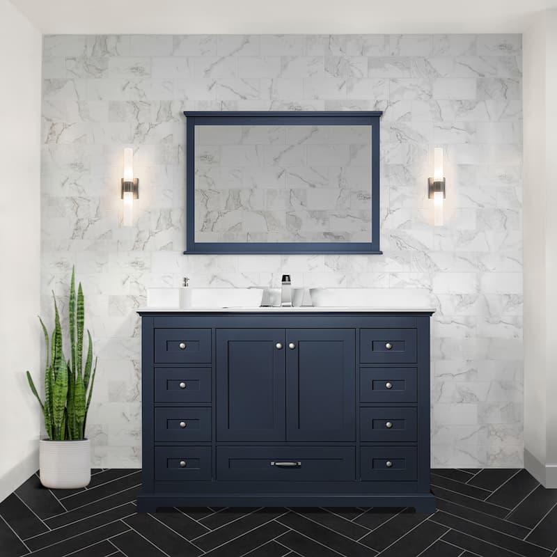Dukes 48 in. W x 22 in. D Navy Blue Single Bath Vanity and White Quartz Top - Blue - Brushed Nickel Finish - Single Vanities