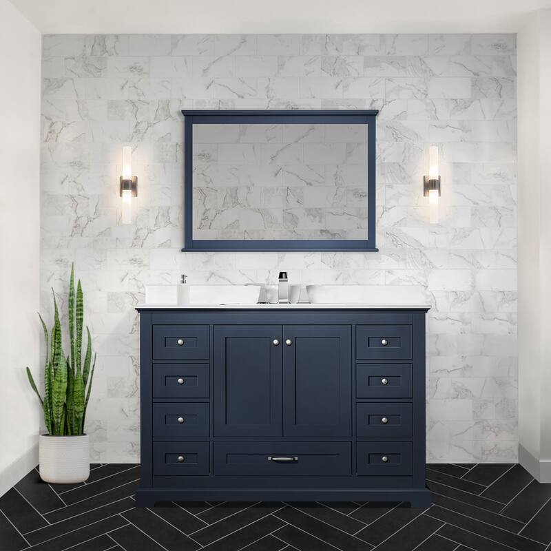 Dukes 48 in. W x 22 in. D White Single Bath Vanity, Cultured Marble Top, Faucet Set, and 46 in. Mirror