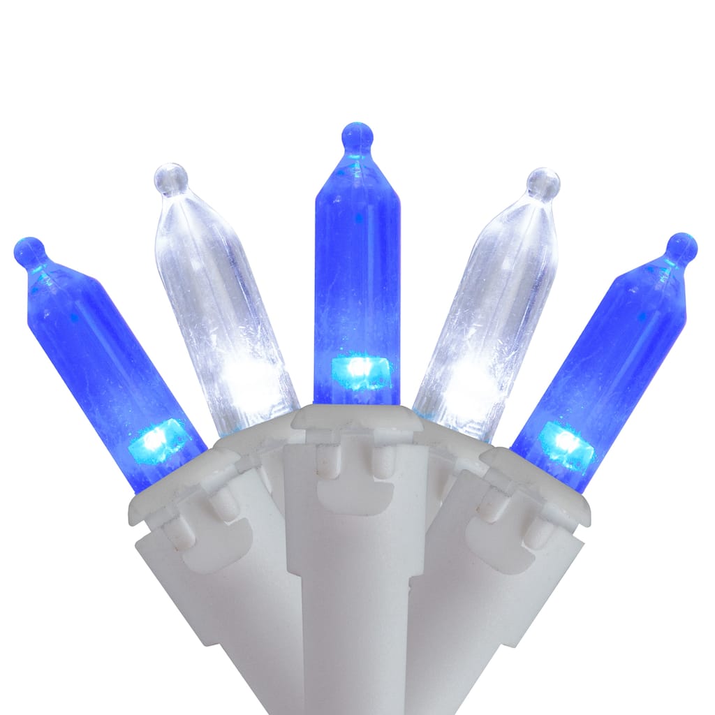Set of 100 Blue & Pure White LED Mini Christmas Lights 4" Spacing - White Wire
