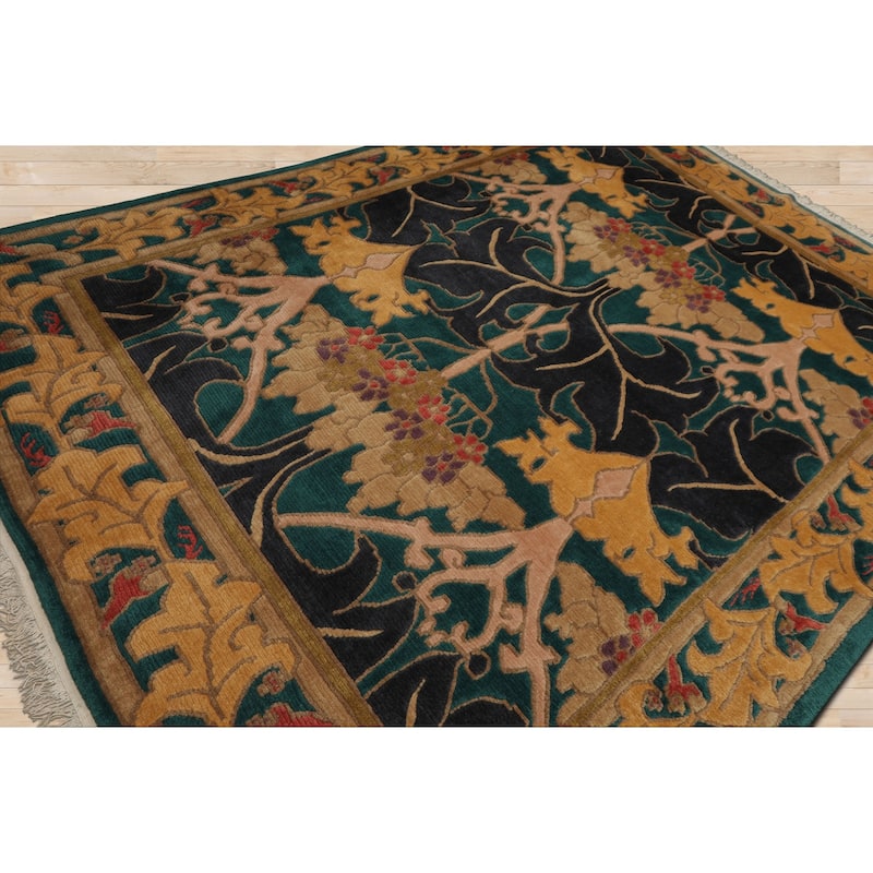 7'8''x10'6'' Hand Knotted Wool Turquoise Tibetan Crafts Plush Pile Rug - 7' 8'' x 10' 6''