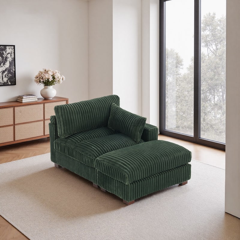 Modren Plush Upholstered Coner Chair and Ottoman Set