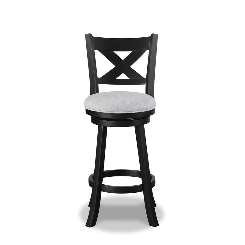 2Pc Swivel Pub Stools Counter Height 24" Chair Fabric Upholstered Seat Footrest Wooden Dining Room Furniture Black/Dove