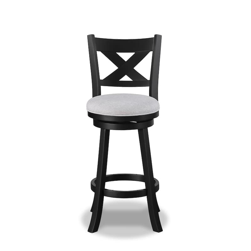2pc Swivel Pub Stools Counter Height 24" Chair Fabric Upholstered Seat Footrest Wooden Dining Room Furniture Black/Dove
