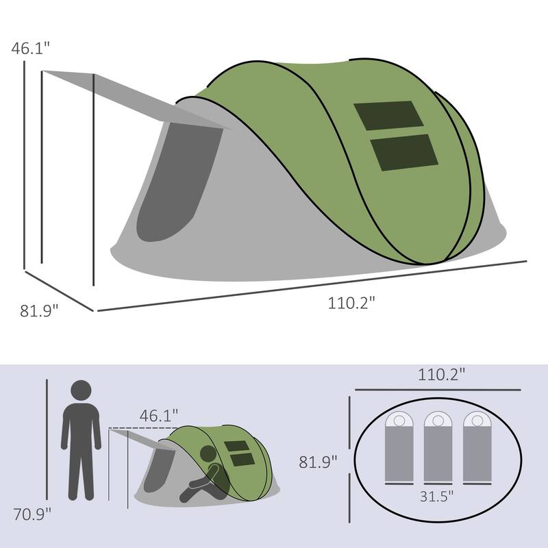 Pop Up Tent, Instant Camping Tent with Porch and Carry Bag, 3000mm Waterproof, for 2-3 People(Poles Included)