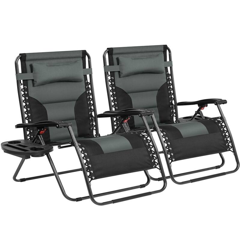 Yaheetech 2pcs 29in Padded Outdoor Zero Gravity Chair Patio Lounge Camping Chair with Armrests and Pillow - Gray/Black