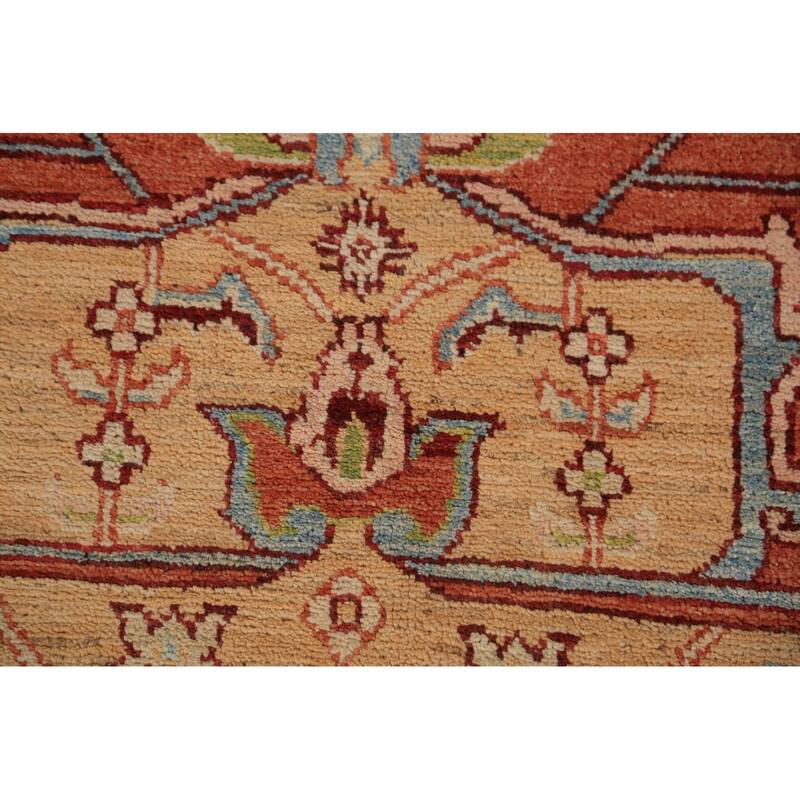 Vegetable Dye Orange Heriz Serapi Oriental Rug Handmade Wool Carpet - 8'11"x 11'8"